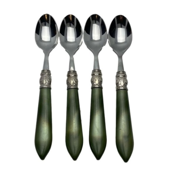 Vintage Argent Orfevres Stainless Steel Ornate Plastic Handle 4 Spoons - Picture 1 of 9